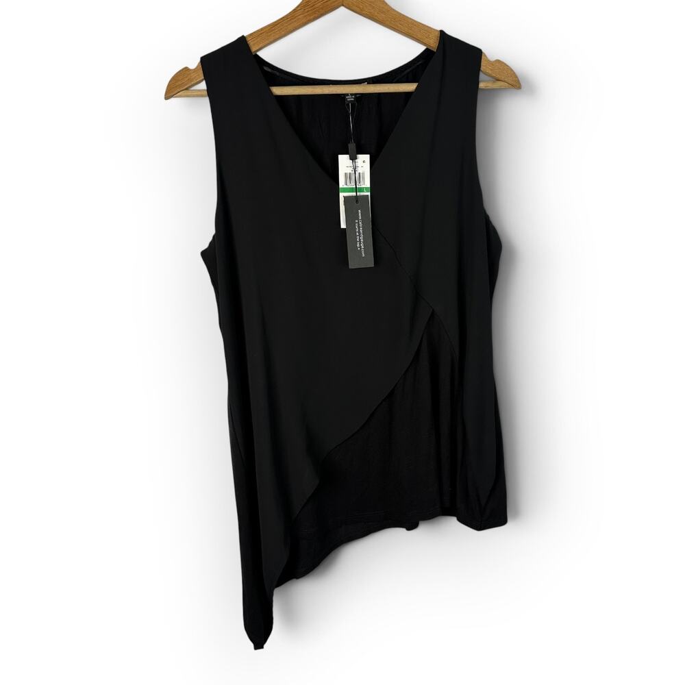Cable & Gauge NEW L Black Asymmetric Faux Wrap Tank Top Sleeveless Minimalist